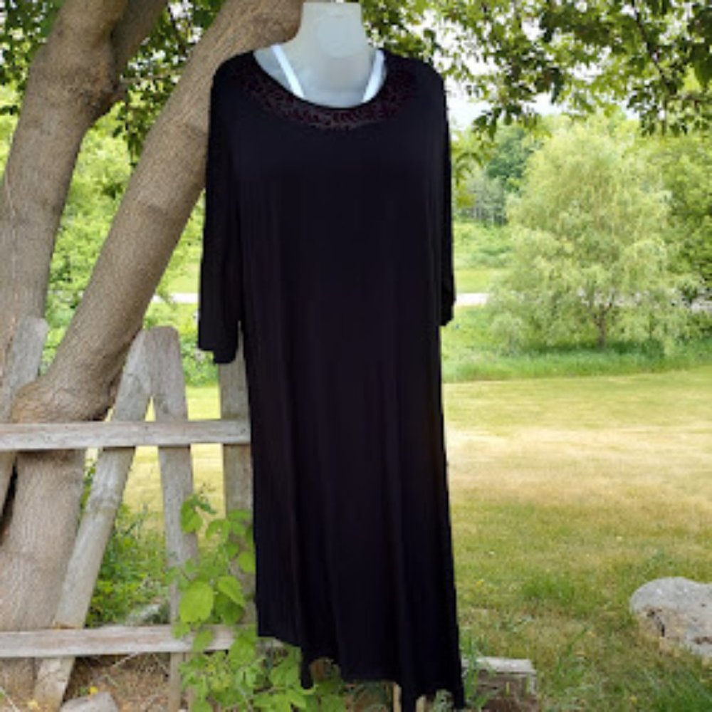 Catherines AnyWear Sheer Velvet Neckline - Womens Plus Size 4X Black Maxi Dress